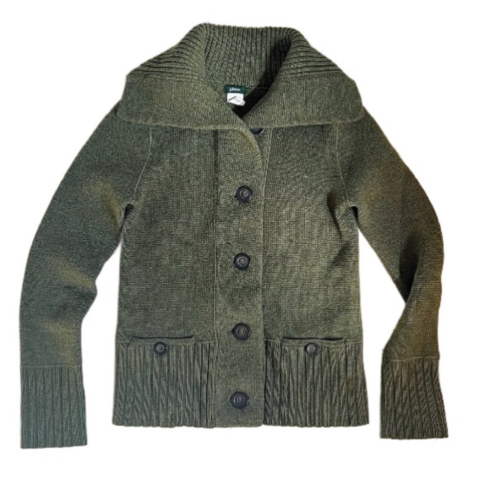 J. Crew Merino Wool Green Button Up Sweater Coatigan Small - Picture 2 of 7